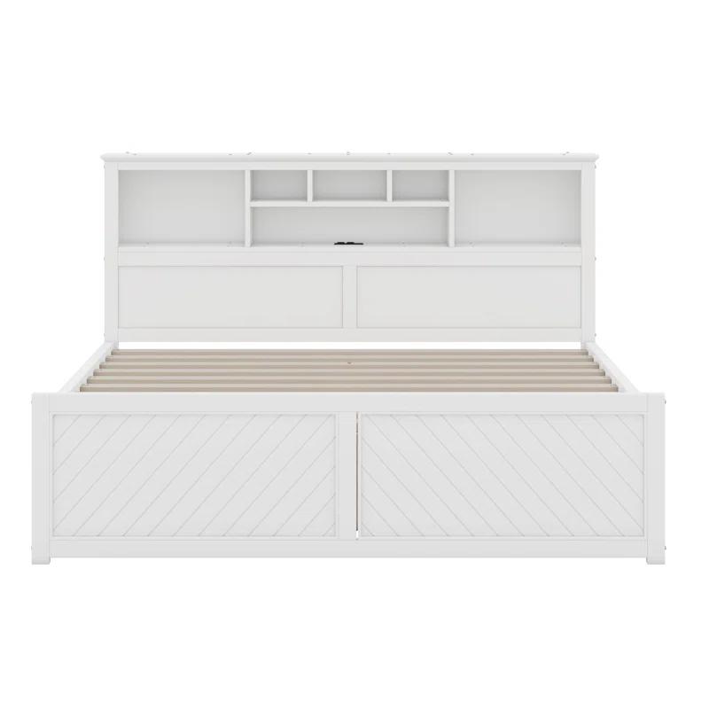 Cosmic King Size Wood Platform Bed With Multi-Storage Headboard, USB And Drawers