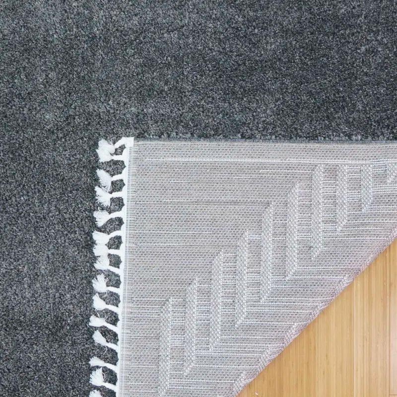 Gertmenian Limmet Lowne Charcoal Gray/Ivory Plush Modern Shag Area Rug with Fringe
