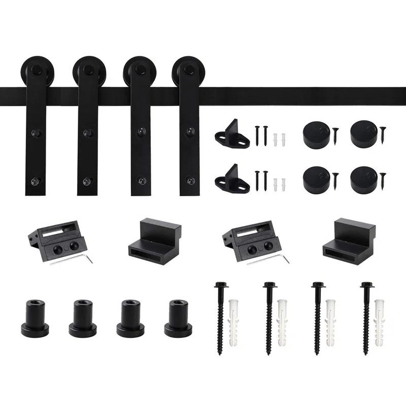 LAZ Black Steel Double Door Barn Door Hardware Kit Standard Double (NOT INCLUDE DOORS)