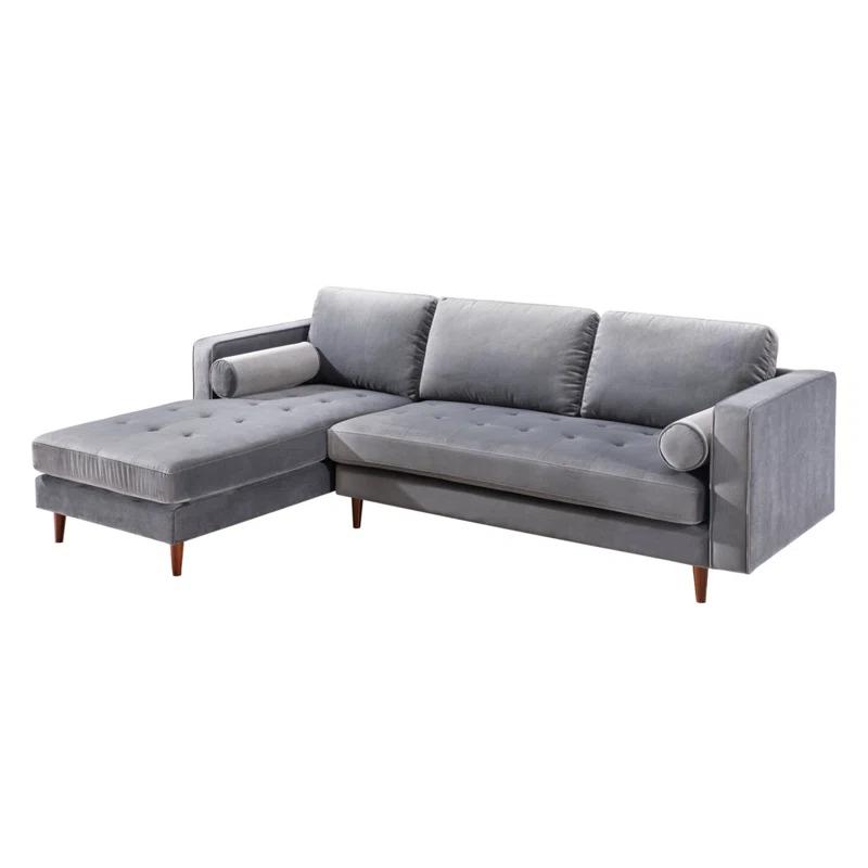 Gray Tufted Velvet Two-Piece Sectional Sofa