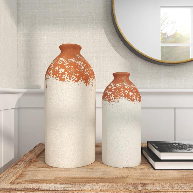 Novogratz Ceramic Decorative White Vase with Terracotta Detailing Set