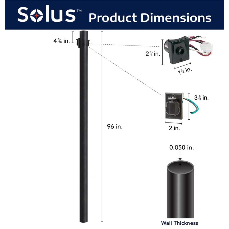 Solus Solus 7, 8, or 10 ft. Outdoor Hardwired Direct Burial Lamp Post with Convenience Outlet and Dusk-to-Dawn Photocell Sensor