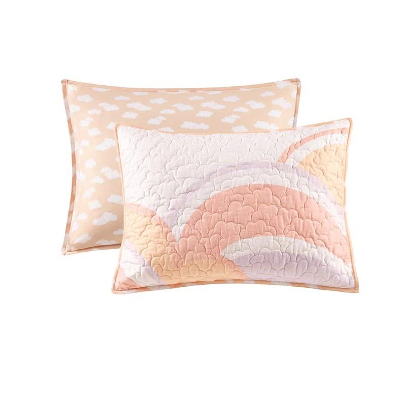 Intelligent Design Kids Dawn Sunshine Clouds Yellow/Coral 100% Cotton Reversible Quilt Set Twin