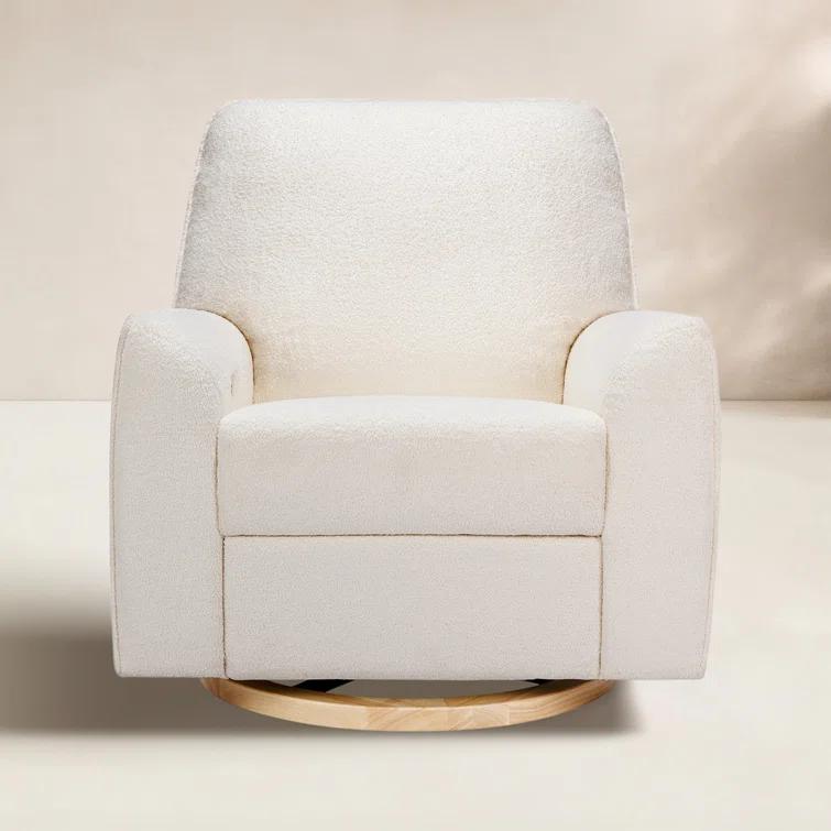 Babyletto Sunday Performance Chantilly Fleece Nursery Power Glider Recliner Chair with Light Wood Base