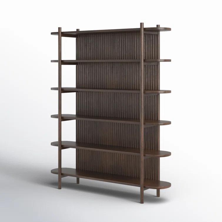 Redford 81" Dark Brown Mango Wood Mid-Century Modern Bookcase