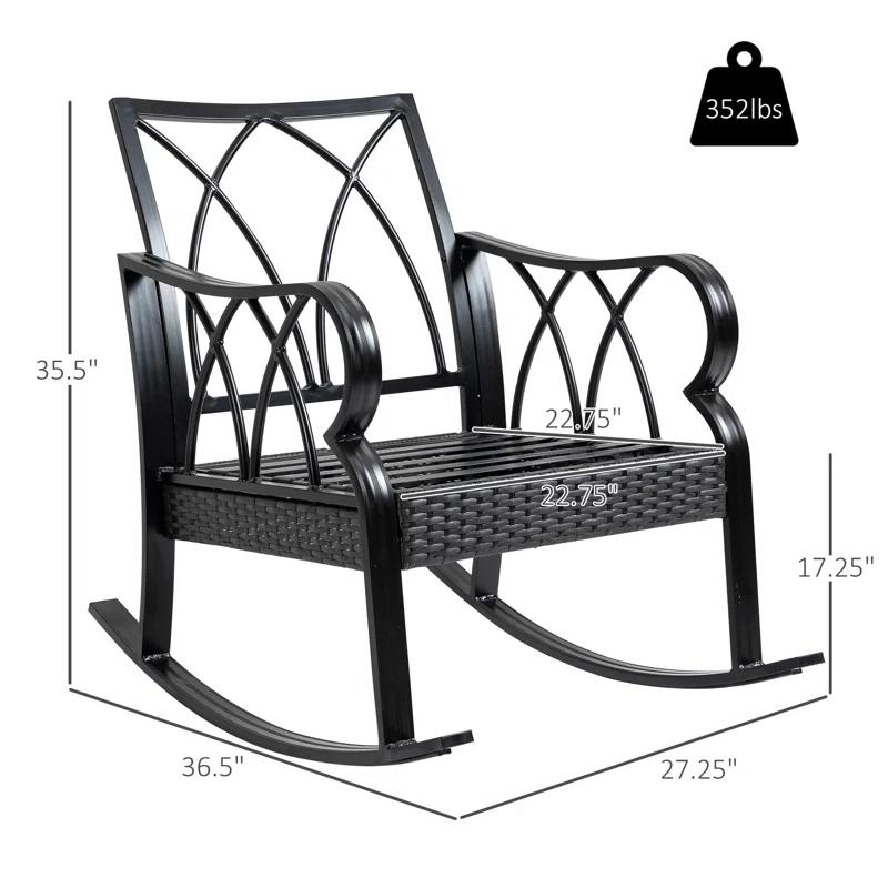 Mercer41 Outsunny Outdoor Wicker Rocking Chair with Padded Cushions, Aluminum Furniture Rattan Porch Rocker