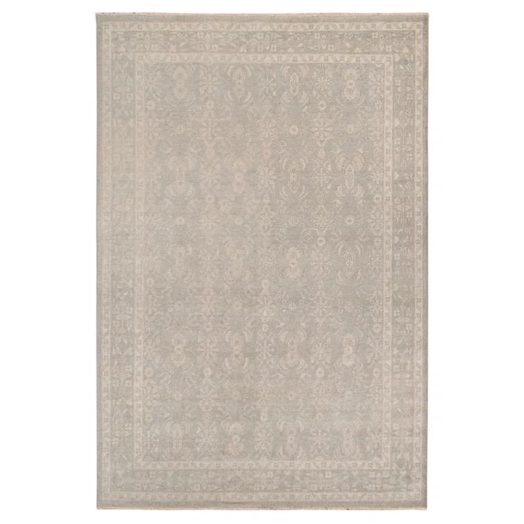 Ainsley Taupe and Light Blue Hand-Knotted Wool-Viscose Rug with Fringe
