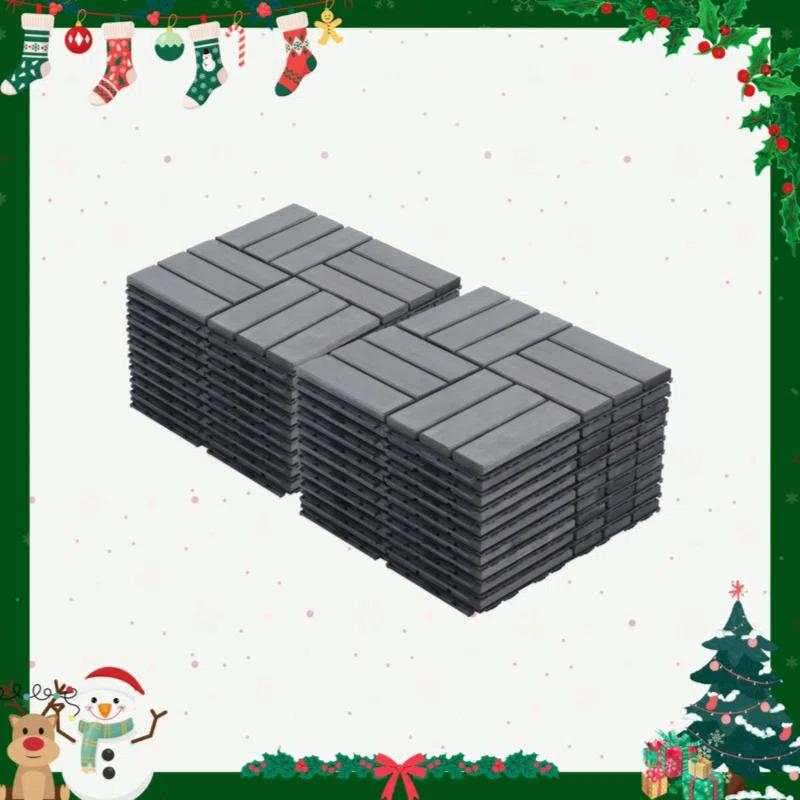 Go Peak Track 20 PCS Interlocking Deck Tiles Checker Pattern, 12" X 12" Square Light Gray Acacia Hardwood Outdoor Flooring For Patio, Bancony, Pool Side,...