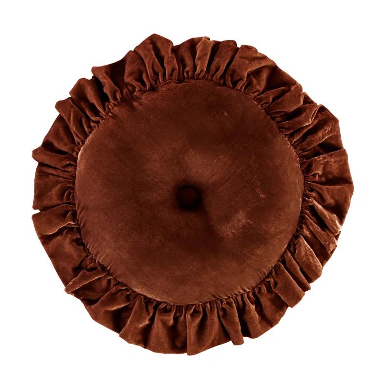 HiEnd Accents Stella Faux Silk Velvet Ruffled Romantic Western 18 inch Round Decorative Pillow