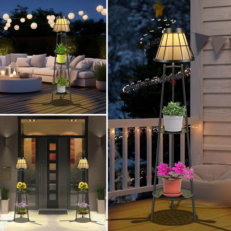 Latitude Run® 2 Pack Outdoor Solar Floor Lamps Waterproof Plant Stand
