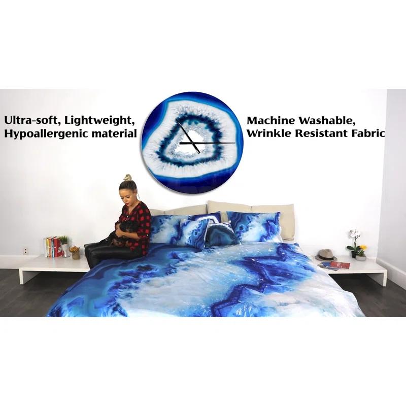 Design Art Abstract Geode Gold And Blue Marble Shape III - modern 3 Piece Print on Canvas