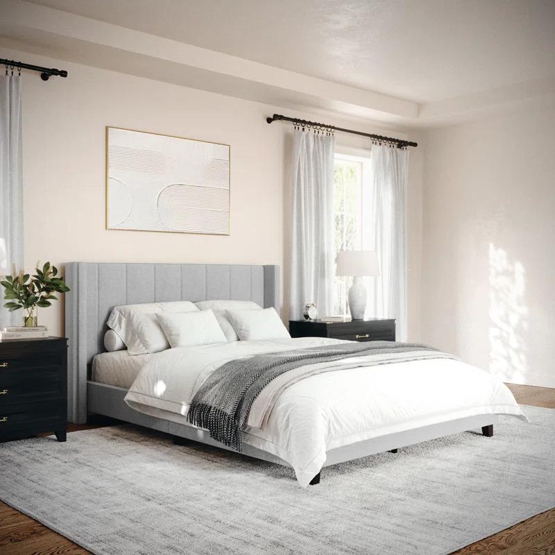 Martha Stewart Martha Stewart Kay Upholstered Platform Bed With Channel Stitched Wingback Headboard