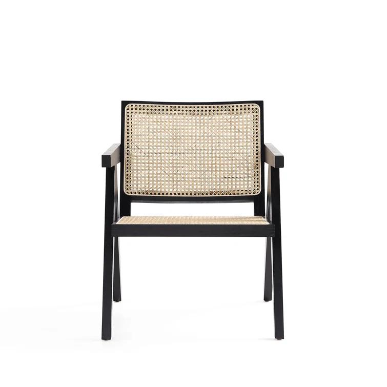 Manhattan Comfort Hamlet Natural Cane Accent Armchair in Black and Natural (Set of 2)