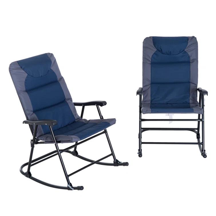 Arlmont & Co. Garrett 2 Piece Outdoor Patio Furniture Set with 2 Folding Padded Rocking Chairs, Bistro Style for Porch, Camping, Balcony (Set of 2)
