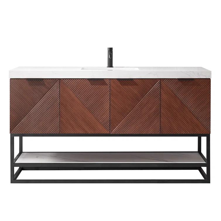 Vinnova Mahon 60'' Free Standing Single Bathroom Vanity with Cultured Marble Top
