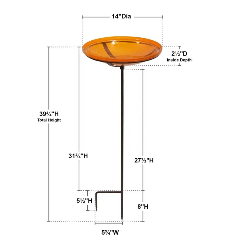 Winston Porter Crackle Glass Birdbath Bowl with Stake, 14-in