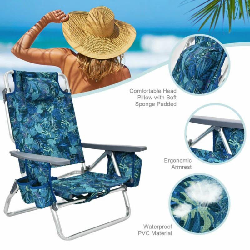 Arlmont & Co. 2 Pieces Folding Backpack Beach Chair With Pillow