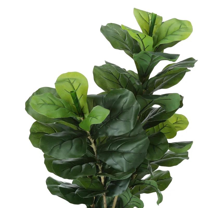 Primrue Fiddle Lifelike Tree, Indoor,Greenery, Potted, Real Touch, Decorative, Green Leaves, Black Pot