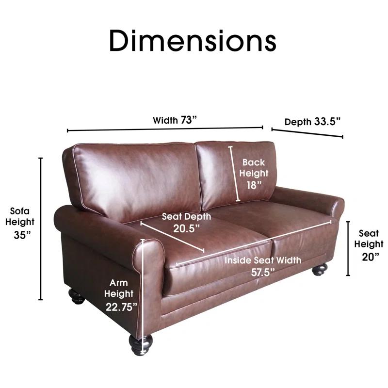 Serta Serta Copenhagen 73" Sofa Couch for Two People with Pillowed Back Cushions and Rolled Arm