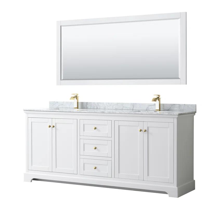 Wyndham Collection Avery 80'' Double Bathroom Vanity with Marble Top with Mirror