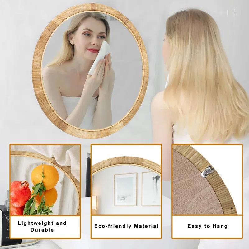 Bayou Breeze Handmade Rattan Framed Wall Mirror, Rustic Farmhouse Style Decorative Mirror, Boho Chic Design, Ideal For The Living Room, Bedroom, Bathroom And Fireplace, Arch