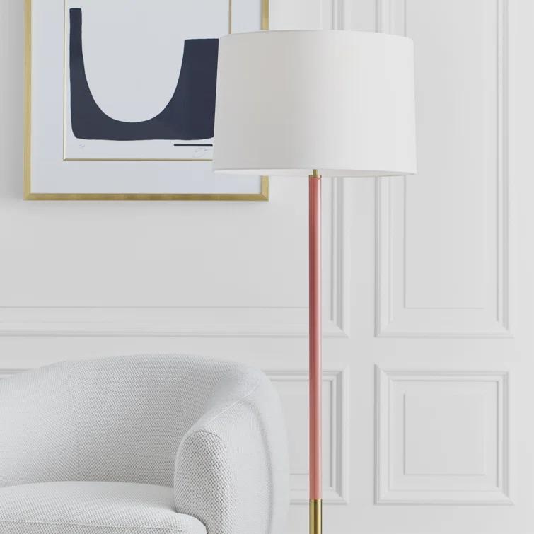 Monroe Burnished Brass and Coral Floor Lamp with White Linen Shade
