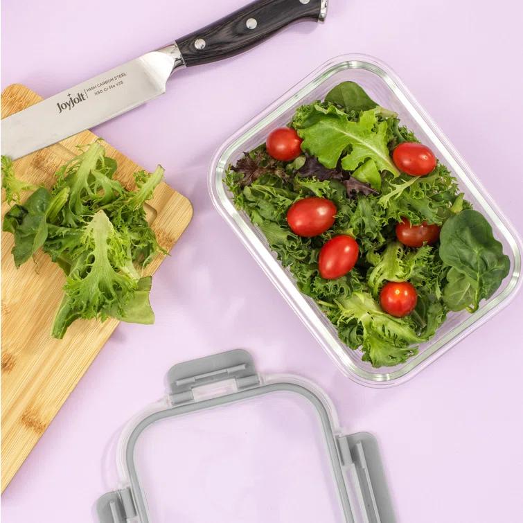 JoyJolt JoyJolt 24-Piece Glass Food Storage Container Set with Leakproof Lids, Light Grey (Set of 5)