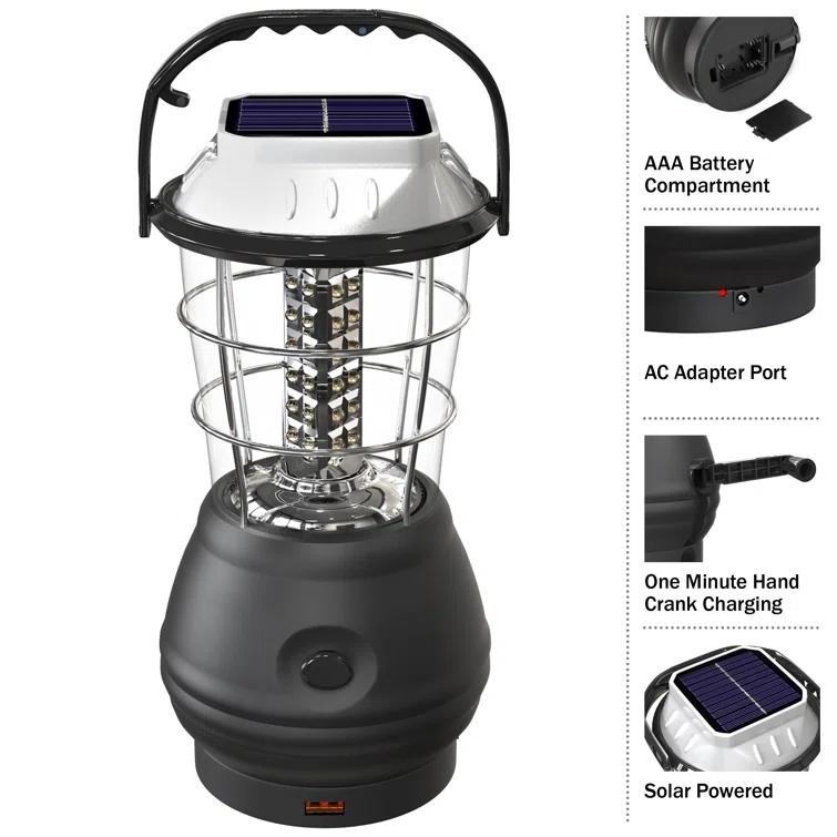 Whetstone Whetstone Dynamo Hand Crank Solar Powered Lantern - Battery-Operated or Rechargeable LED Light with Adjustable Settings for Camping
