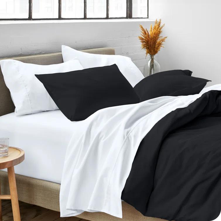 Oversized Queen Dark Blue Double Brushed Duvet Cover Set by Bare Home