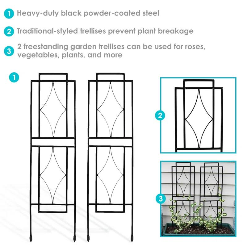 SunnyDaze Decor Contemporary 8" x 30" Black Steel Garden Trellis for Climbing Plants