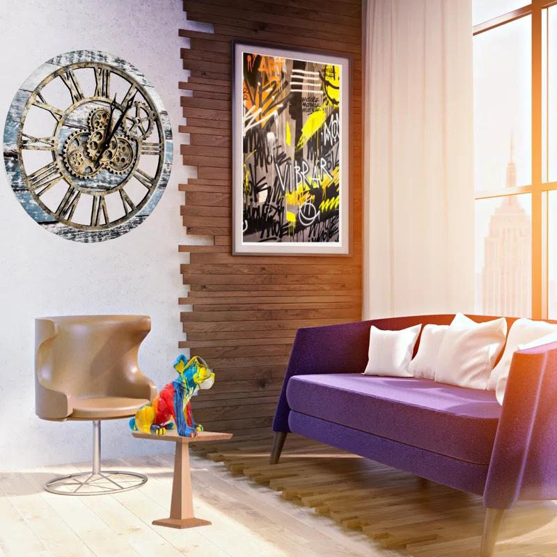 The Gears Clock Wall Clock 24" Round Oversized for Living Room decor with Real Moving Gears America Collection