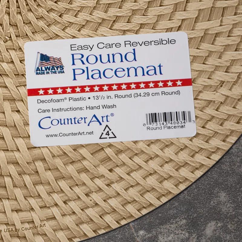 CounterArt Faux Basket Weave Reversible Round Plastic Placemats (Set of 4)