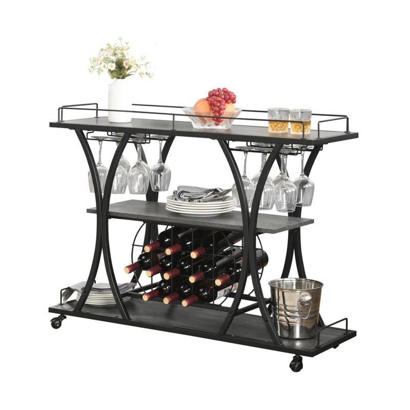 Industrial Bar Cart Kitchen Bar&Serving Cart For Home With Wheels 3 -Tier Storage Shelves