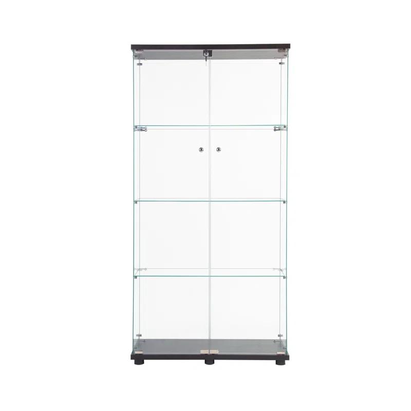 Latitude Run® LED Strip Light Two Door Glass Cabinet Glass Display Cabinet With 4 Shelves