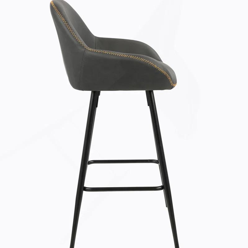 Corrigan Studio® Clubhouse Contemporary 26" Counter Stool with Black Frame and Grey Vintage Faux Leather by LumiSource - Set of 2