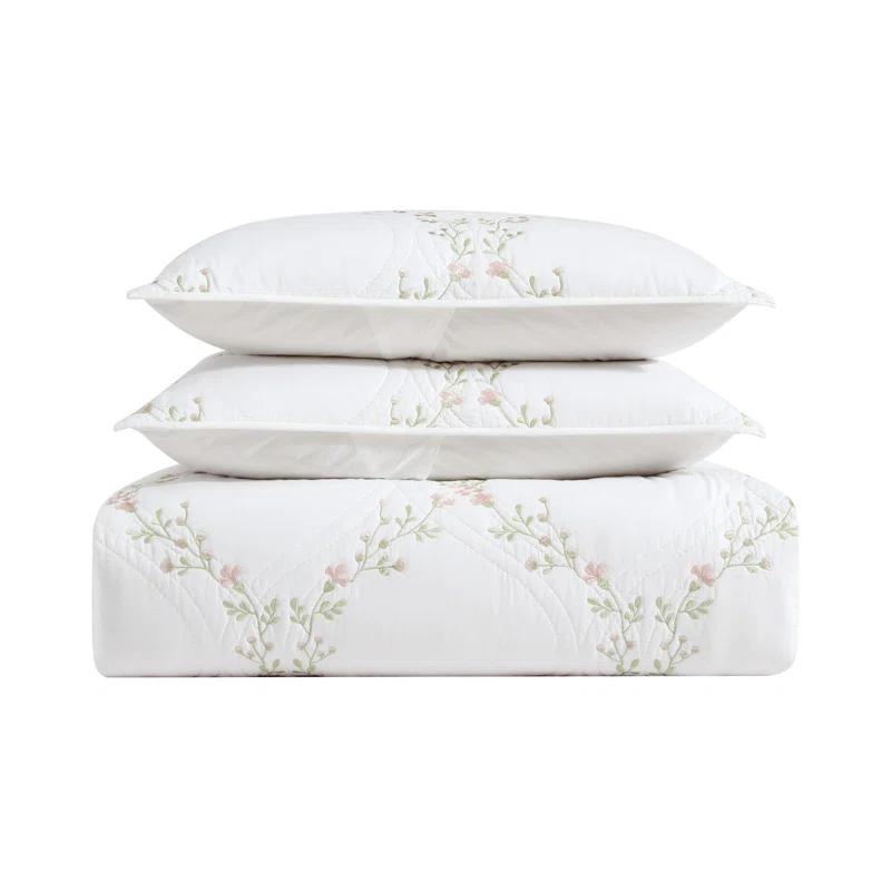 Laura Ashley Laura Ashley Floral Embroidery Cotton Reversible Quilt Set