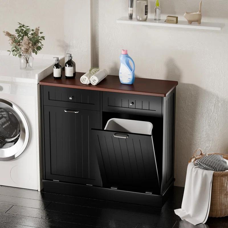 Betterhood Havant Double Tilt Out Trash Cabinet 20 Gallons Wooden Free Standing(Not include trash can)