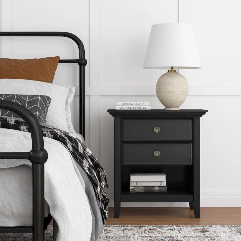 Simpli Home Amherst 24"W 2-Drawer Solid Wood Nightstand with Open Shelf