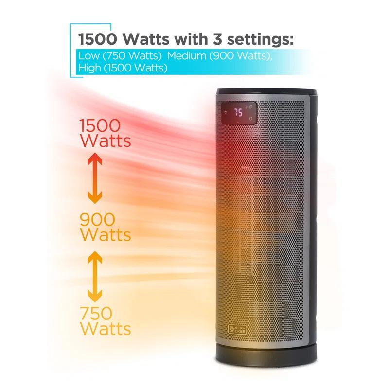 BLACK+DECKER BLACK+DECKER Ceramic Oscillating Tower Heater with Remote Control, Space Heater with Digital LED Display, Black