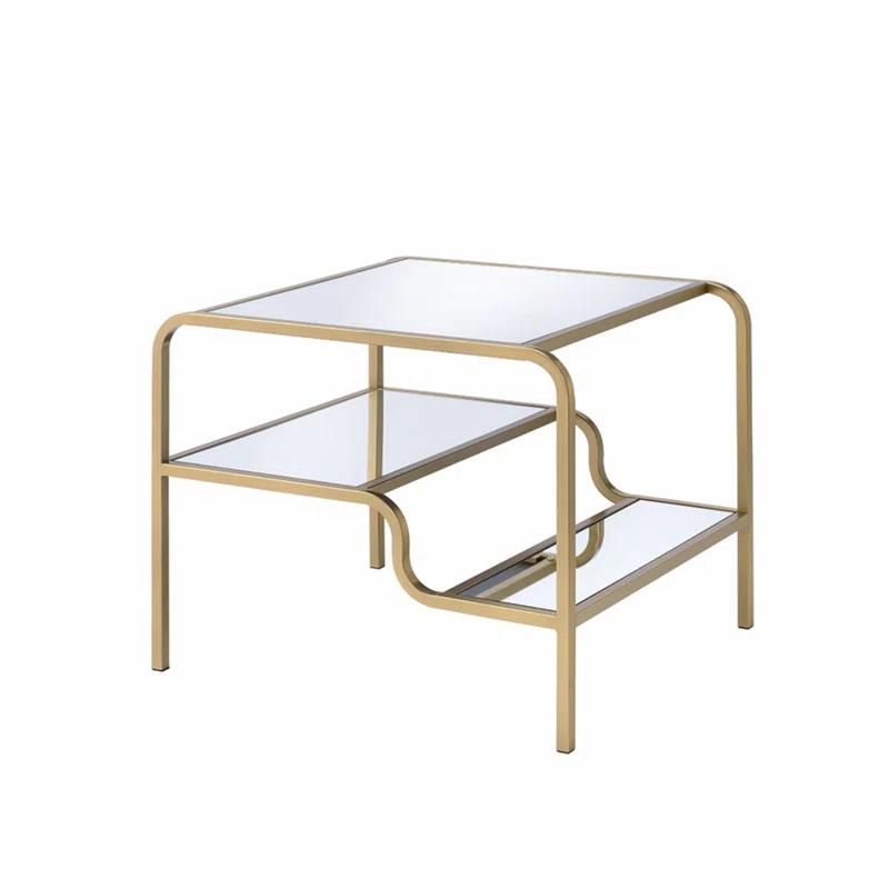 Mercer41 Astrid Mirrored End Table with Gold Finish