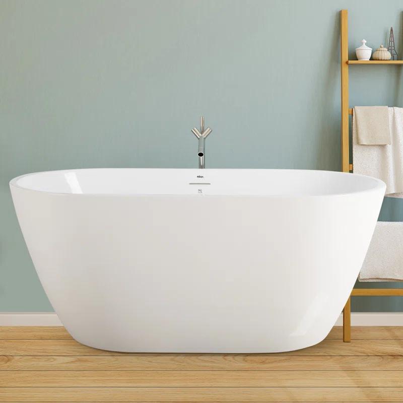 FerdY FerdY-02538-1400-BN Bali Freestanding Soaking Acrylic Bathtub with Brushed Nickel Drain