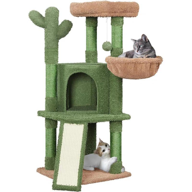 Cactus Cat Tree, 42in Cat Tower for Indoor Cats, Multi Level Cat Condo Scratching Post, Cat Activity Center