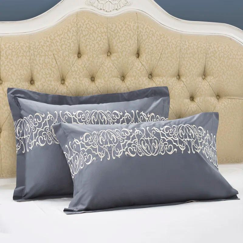 Superior Harrison Cotton Greek Key Embroidered 3 Piece Duvet Cover Set by Superior