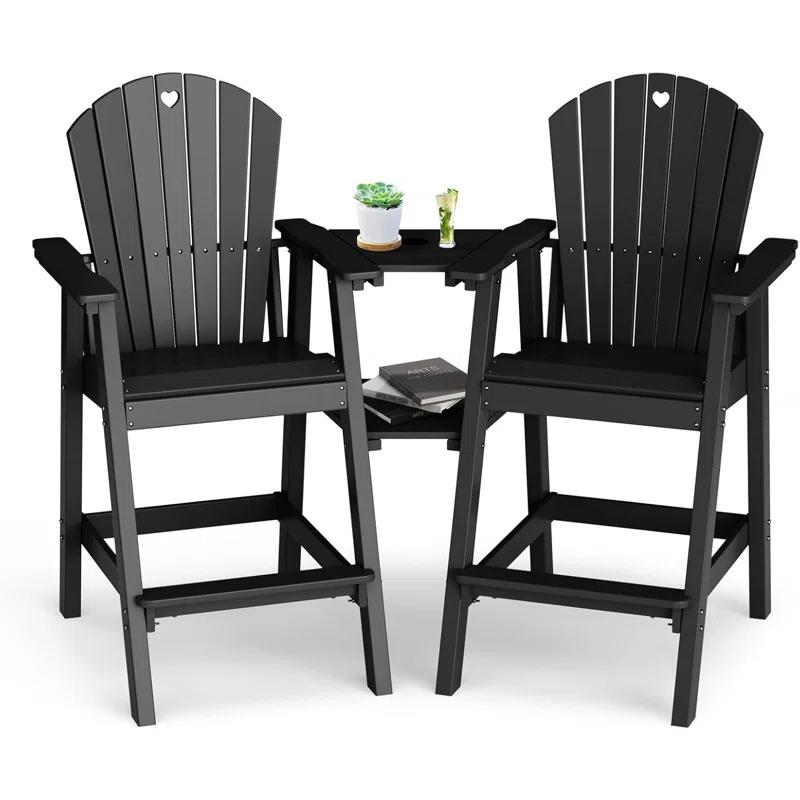 Rosecliff Heights HDPE Tall Adirondack Chair Set with Removable Double Trays (Set of 2)