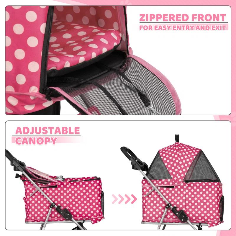 3-In-1 Pet Stroller Foldable Pet Stroller With Weather Cover Storage Basket For Dog Cat