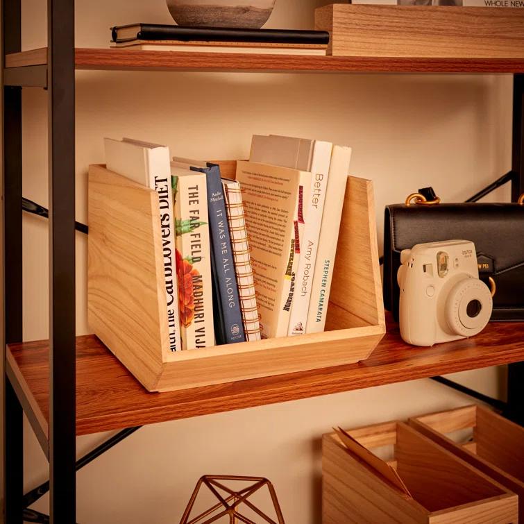 iDesign Renewable Wood Collection in Paulownia Wood Open Front Storage Bin, 11.46" x 8" x 10"