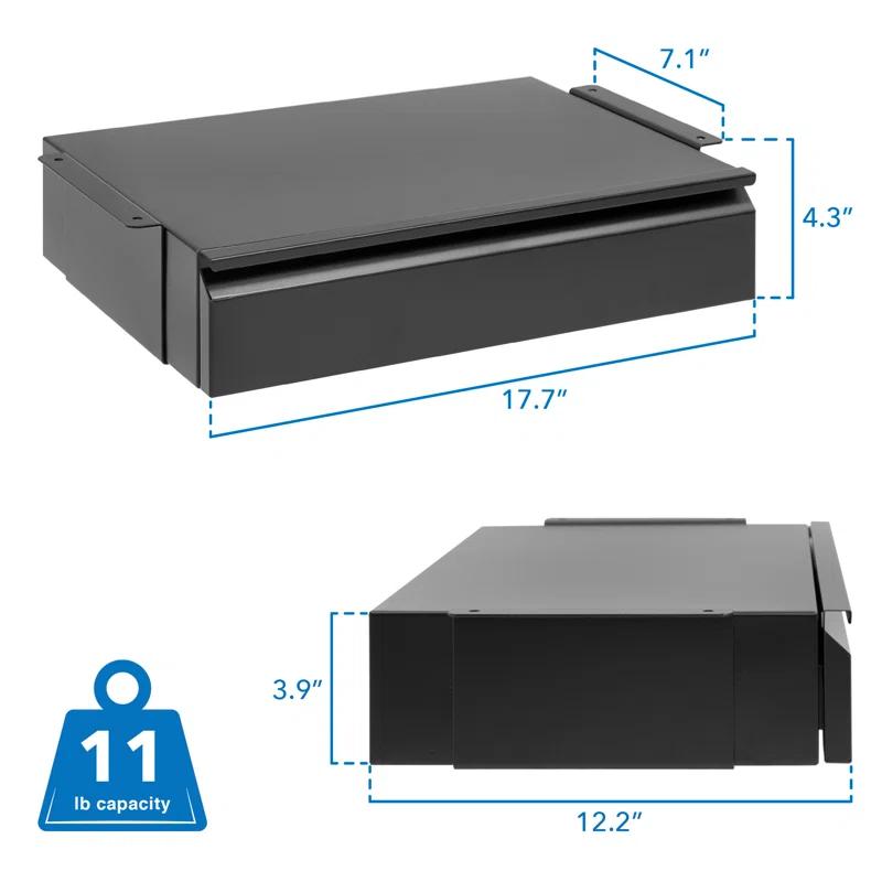 Mount-It! Under Desk Pull-Out Drawer Kit With Smooth Sliding Track | Office Storage Organizer | Mounts To Desktops Tables And Workbenches Over 0.71 Inches Thick | Matte Black
