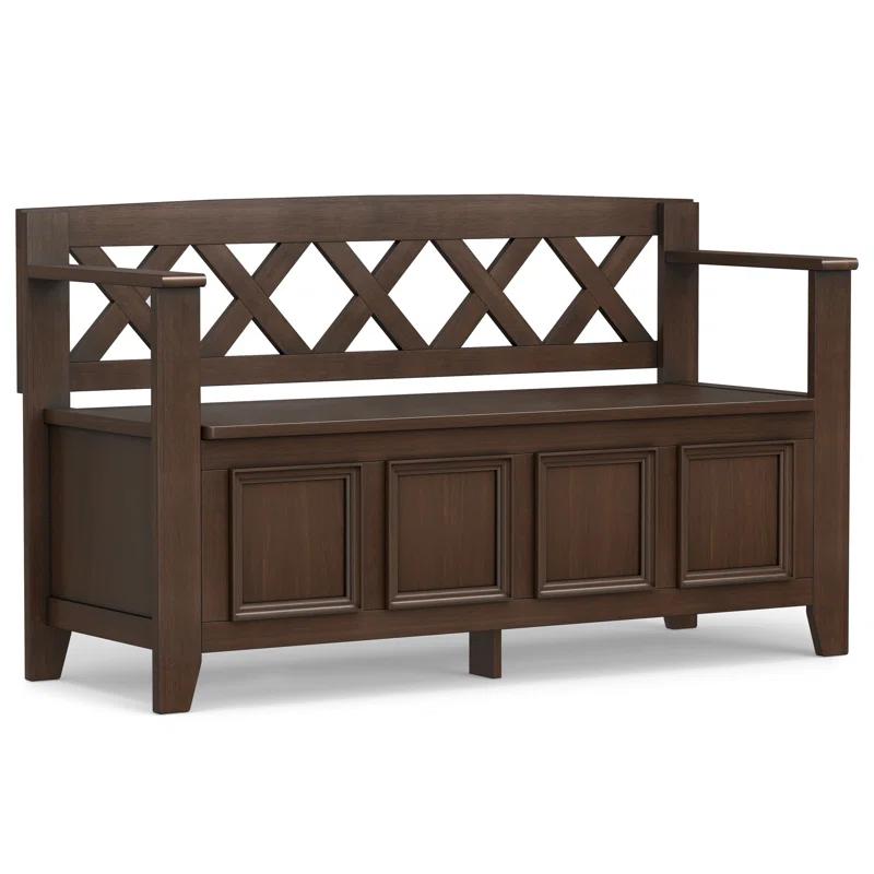 Simpli Home Amherst 48"W Solid Wood Entryway Storage Bench with Lift-Top Lid and Dual Compartments