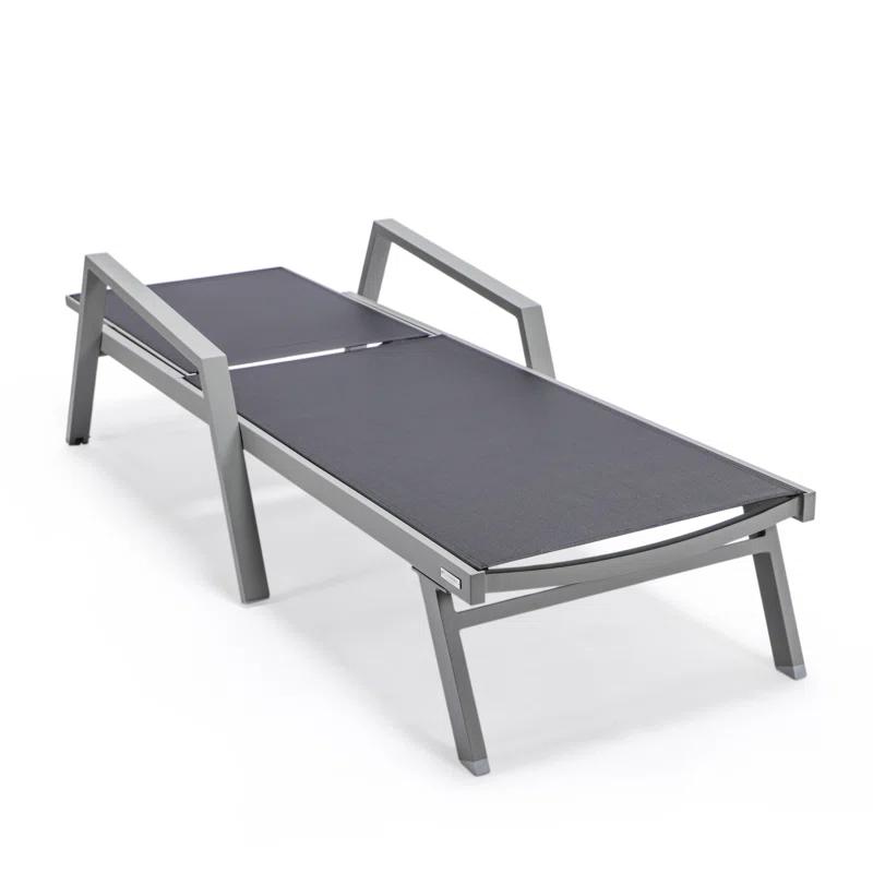 LeisureMod Outdoor Powder Coated Aluminum Chaise Lounge Set with Table (Set of 2)