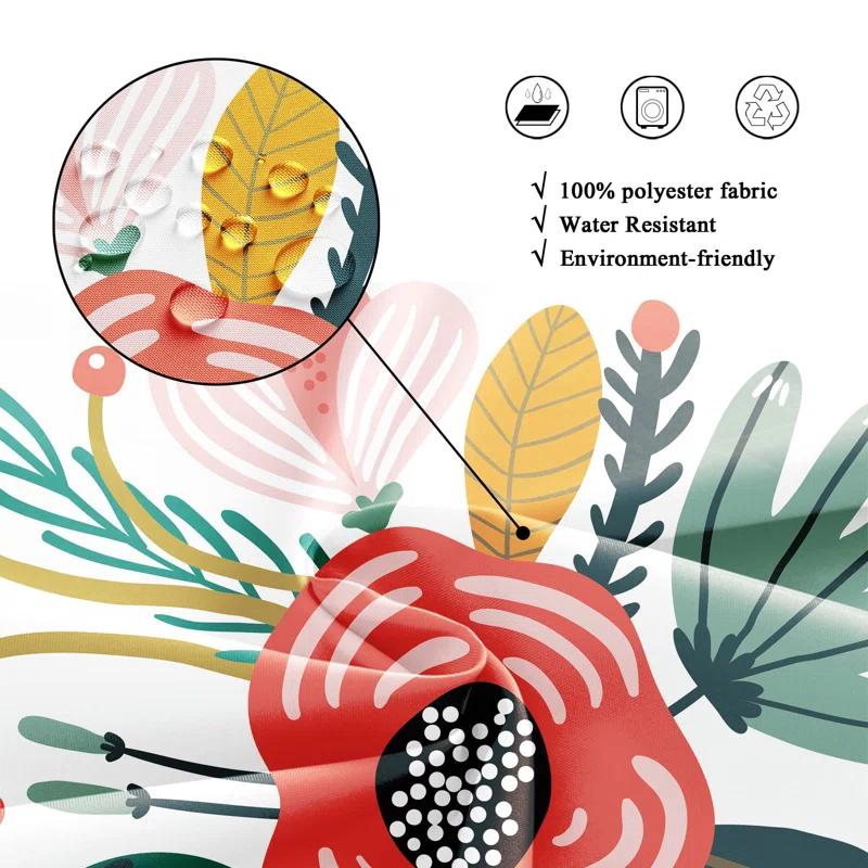 Red Barrel Studio® Pink Floral Shower Curtain For Bathroom Decor 72Wx72h Watercolor Colorful Flower Tropical Leaves Spring Botanical Sage Green Art Printed Fabric Polyester Waterproof 12 Pack Plastic Hooks